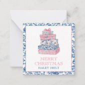 ブルー&ピンクチノイスリートイレクリスマスプレゼント ノートカード (正面)