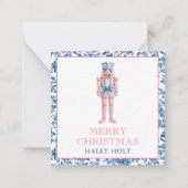 ブルー&ピンクチノワセリートイレクリスマスくるみクラッカー ノートカード (正面)