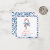 ブルー&ピンクチノワセリートイレクリスマスキャンディーケーン ノートカード (正面/裏面インサイチュ)