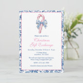 ブルー&ピンクチノワセリートイレクリスマスキャンディーケーン 招待状 (スタンド正面)