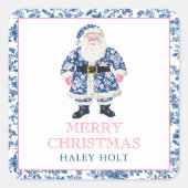 ブルー&ピンクチノワセリートイレクリスマスサンタ スクエアシール (正面)