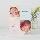 ブルー&ピンクツインズ両面フォト誕生 案内状 (スタンド正面)