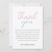 ブルー&ピンクツインベビーシャワー サンキューカード (正面)