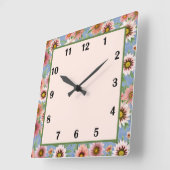 ブルー&ピンクデイジーフローラ植物芸術 スクエア壁時計 (傾斜)