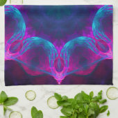 ブルー&ピンクネオンダーク万華鏡のように千変万化するパターングラデーション キッチンタオル (折り畳み)