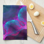ブルー&ピンクネオンダーク万華鏡のように千変万化するパターングラデーション キッチンタオル (四つ折り)