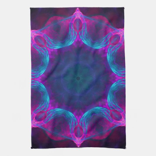 ブルー&ピンクネオンダーク万華鏡のように千変万化するパターングラデーション キッチンタオル (縦)