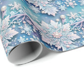 ブルー&ピンクパールスノーフレーククリスマス冬 ラッピングペーパー (ロールコーナー)