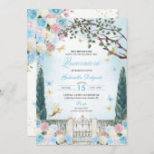 ブルー&ピンクフェアリー魅惑ガーデンキンセアニェラ 招待状 (正面/裏面)