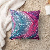 ブルー&ピンクフェイクグリッター装飾用クッション クッション (ブランケット)