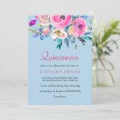 ブルー&ピンクフラワーカラフルキンセアニェラ招待状 招待状 (スタンド正面)