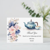 ブルー&ピンクフローラティーパーティーブライダルシャワー サンキューカード (スタンド正面)