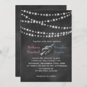 ブルー&ピンクブラックボードトゥインクルライト招待状 招待状 (正面/裏面)