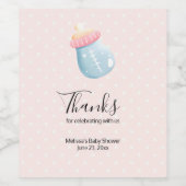 ブルー&ピンクベビーボトルかわいいサンキュー ワインラベル (シングルラベル)