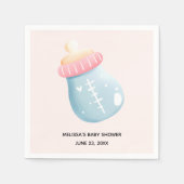 ブルー&ピンクベビーボトルかわいい赤ちゃんシャワー スタンダードカクテルナプキン (正面)