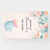 ブルー&ピンクベビーボトルかわいい赤ちゃんシャワー 横断幕 (横)