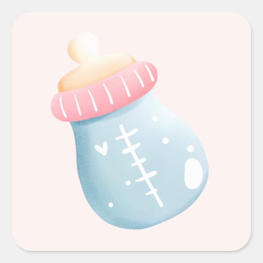 ブルー&ピンクベビーボトルかわいい スクエアシール (正面)