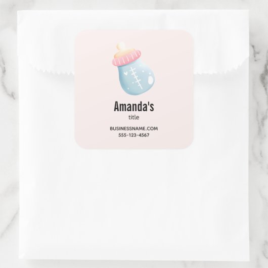 ブルー&ピンクベビーボトルかわいい スクエアシール (バッグ)