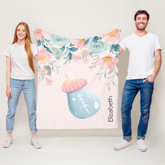 ブルー&ピンクベビーボトルかわいい フリースブランケット (インサイチュ)