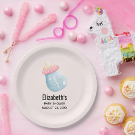 ブルー&ピンクベビーボトルかわいい ペーパープレート