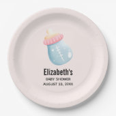 ブルー&ピンクベビーボトルかわいい ペーパープレート (正面)