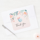 ブルー&ピンクベビーボトルとフラワー縁ど スクエアシール (封筒)