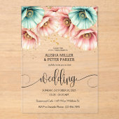 ブルー&ピンクポピー水カラー結婚式招待状 アクリル招待状 (正面)