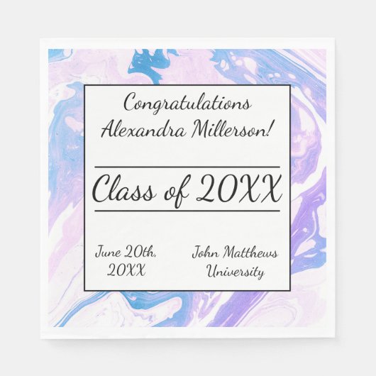 ブルー&ピンクマーブル絵を描絞り染め紙ナプキンス スタンダードランチョンナプキン (正面)