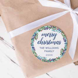 ブルー&ピンクリースメリークリスマス ラウンドシール