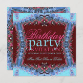 ブルー+ピンクヴィンテージフリル誕生日パーティーへの招待 招待状 (正面/裏面)