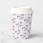 ブルー&ピンク平和、喜び&愛の文字パタカスタムーン 紙コップ (裏面)