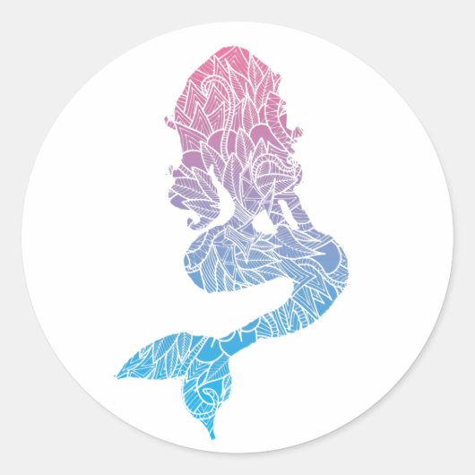 ブルー&ピンク抽象芸術人魚タトゥー ラウンドシール (正面)