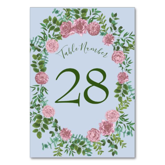ブルー&ピンク結婚ズパステルフローラ春 テーブルナンバー (裏面)