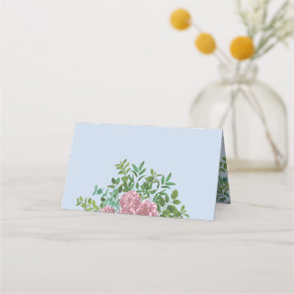 ブルー&ピンク結婚ズヴィンテージパステルフローラ プレイスカード