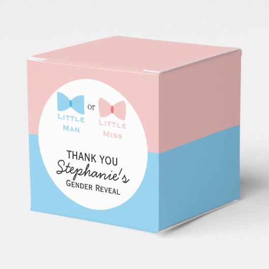 ブルー，ピンク色ブロック性別が弓を明かす，蝶ネクタイ フェイバーボックス (正面サイド)