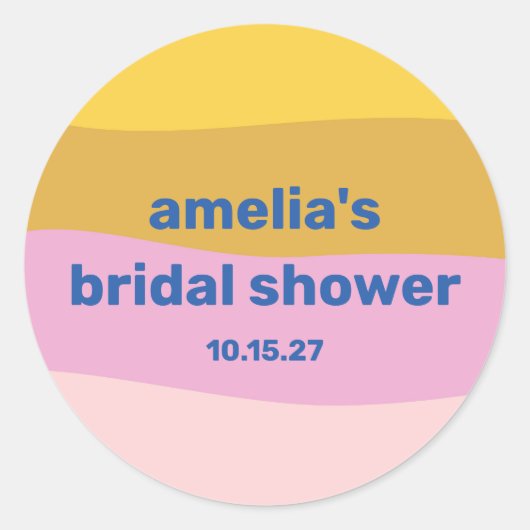 ブルー ピンク イエロー かわいい 遊び心のある カスタム ブライダル シャワー ラウンドシール (正面)