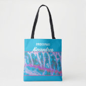 ブルー ピンク ウォーターカラー ブライズメイド エレガント カスタム トートバッグ (正面)