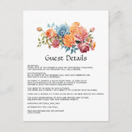 ブルー、ピンク、オレンジ、グリーンのフローラゲスト詳細 エンクロージャーカード