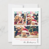 ブルー ピンク グリーン メリー アンド ブライト スノーフレーク 3 フォト シーズンカード (正面)