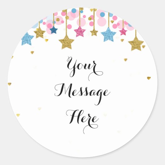ブルー ピンク ゴールド キラキラ サンクス スティッカー ラウンドシール (正面)