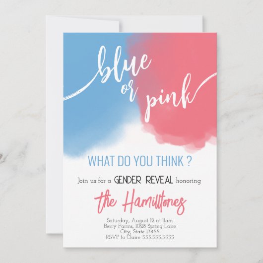 ブルー＆ピンク　ジェンダー・リビール・ベイビーシャワー招待状 招待状 (正面)
