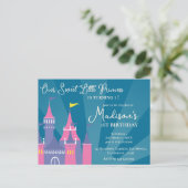 ブルー ピンク スウィート プリンセス バースデー パーティー ご招待 ポストカード (スタンド正面)