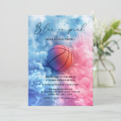 ブルー ピンク スモーク バスケットボール スポーツ 性別発表 招待状 (スタンド正面)
