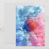 ブルー ピンク スモーク バスケットボール スポーツ 性別発表 招待状 (正面/裏面)
