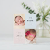 ブルー&ピンク・ツインズの写真誕生のお知らせ ポストカード (スタンド正面)