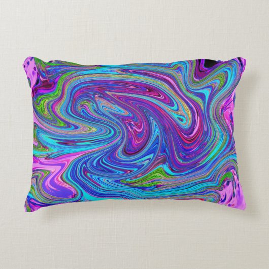 ブルー、ピンク、パープルグルーヴィ抽象芸術レトロアート アクセントクッション (正面)