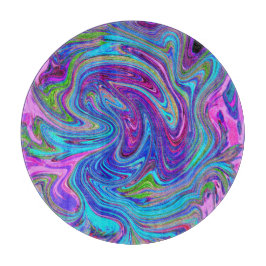 ブルー、ピンク、パープルグルーヴィ抽象芸術レトロアート カッティングボード