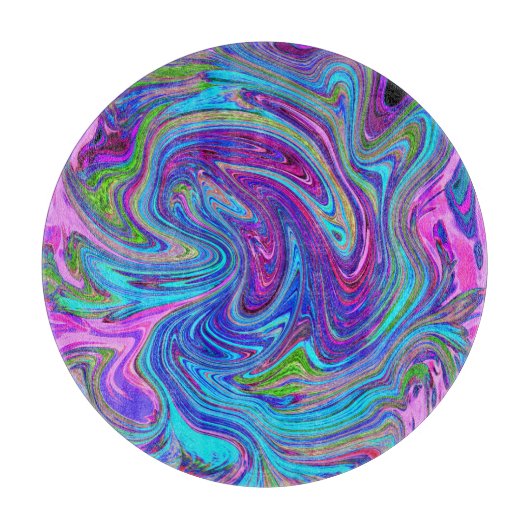 ブルー、ピンク、パープルグルーヴィ抽象芸術レトロアート カッティングボード (正面)