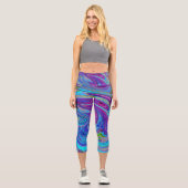 ブルー、ピンク、パープルグルーヴィ抽象芸術レトロアート カプリレギンス (正面)