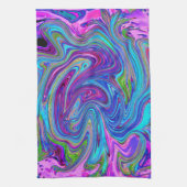 ブルー、ピンク、パープルグルーヴィ抽象芸術レトロアート キッチンタオル (縦)